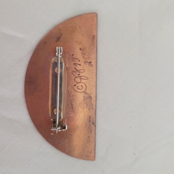 Hand-Painted Sunflower Copper Brooch Pin Half-Moon Shape Vintage Style Artisan C - Picture 2 of 4